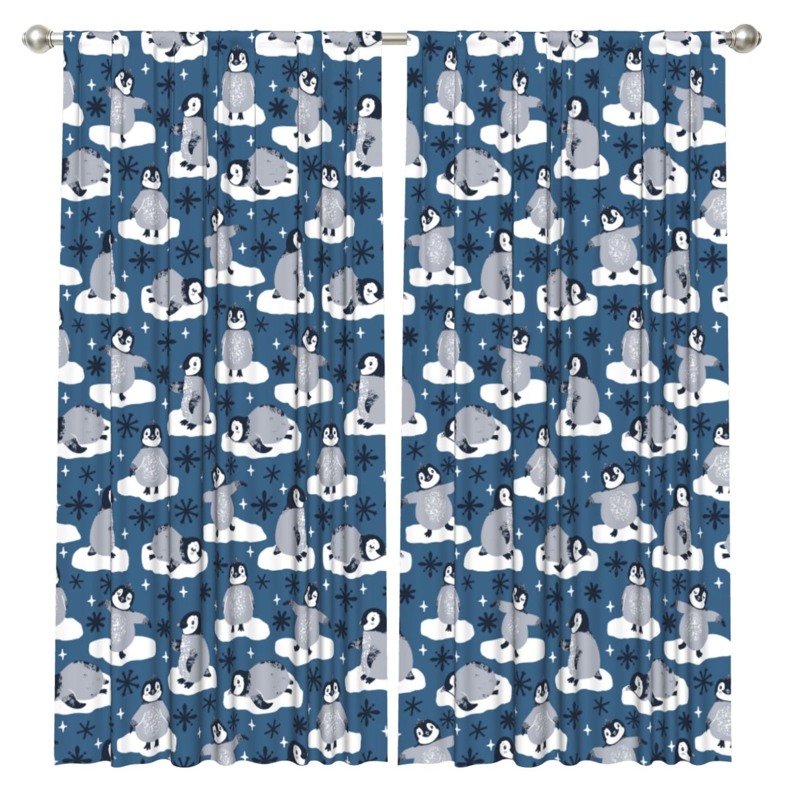 InOmak Cute Penguins And Snowflakes, 2 Panels Window Curtains 52 x 84 Inch Blackout Curtains for Living Room Bedroom