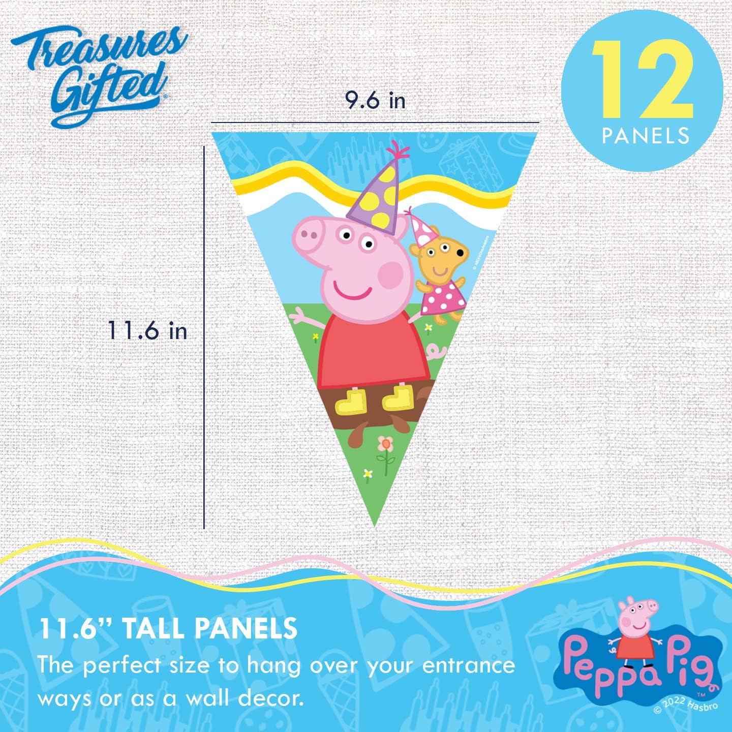 Treasures Gifted Officially Licensed Peppa Pig Birthday Party Supplies - Serves 24 Guests, Dinnerware Deluxe Set - 1 Peppa Pig Party Banner & 2 Peppa Pig Banner Pennants