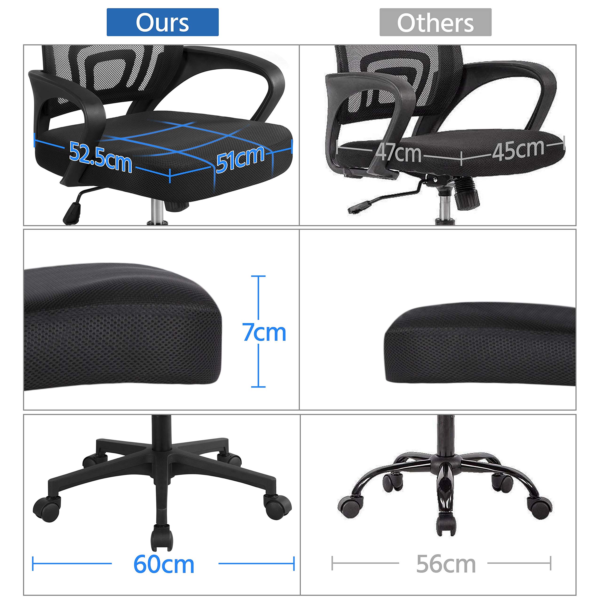 Yaheetech Sedia da Ufficio Scrivania Ergonomica a Rotelle Girevole Reclinabile Imbottita in Rete Traspirante con Braccioli Altezza Regolabile Portata 136 kg Nera