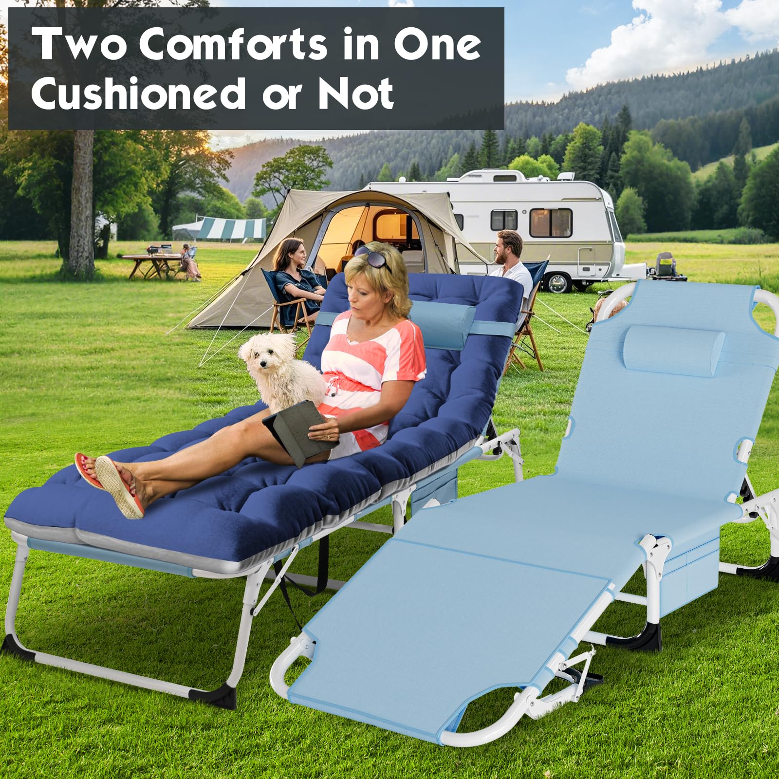 MOPHOTO Chaise longue pliante 5 positions, lit pliant, chaise longue robuste pour extérieur, piscine, plage, pelouse, camping