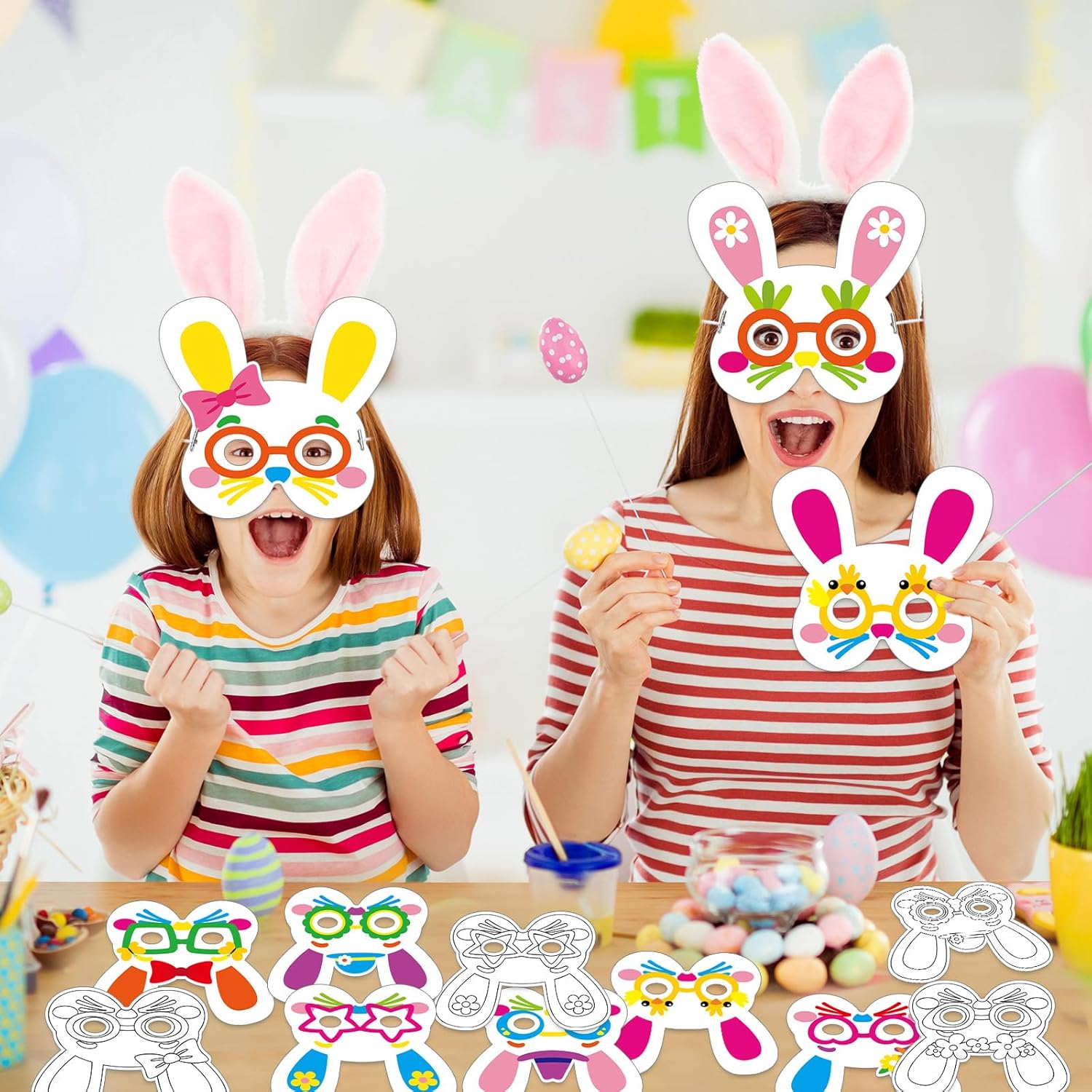 36 Set Easter Mask Crafts Bunny Coloring Masks Easter Activities DIY Arts and Crafts Spring Bunny Games Blank Masquerade Mask Animal Paper Rabbit Mask For Birthday Party School Classroom Home Favor