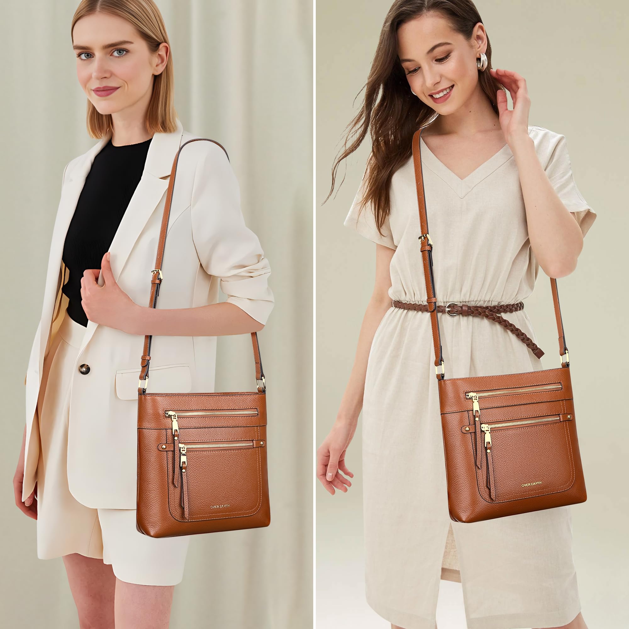 Over Earth Borse a tracolla da donna in pelle per donne con tasche multiple