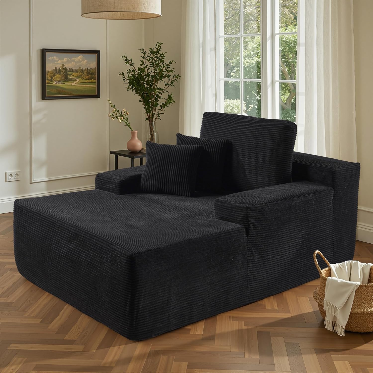 CAODOC 81" Oversized Loveseat Chaise Longue, Fluffy Sleeper Chaise Longue Indoor,Upholstered Sofa Bed for Living Room Bedroom, Gray