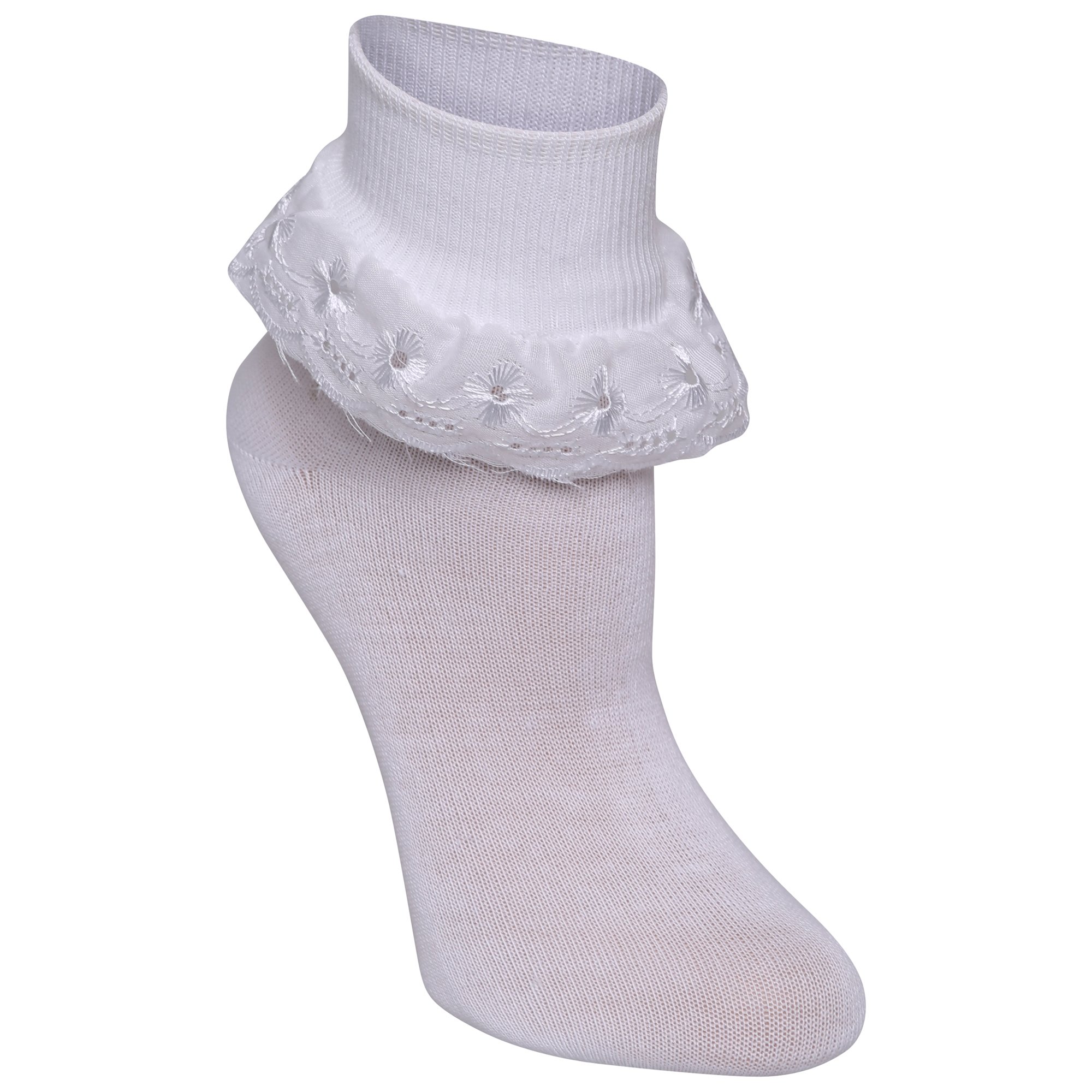 WKDSales 6 Pairs White Lace Frill Socks Polycotton Girls Kids Children Soft & Comfortable