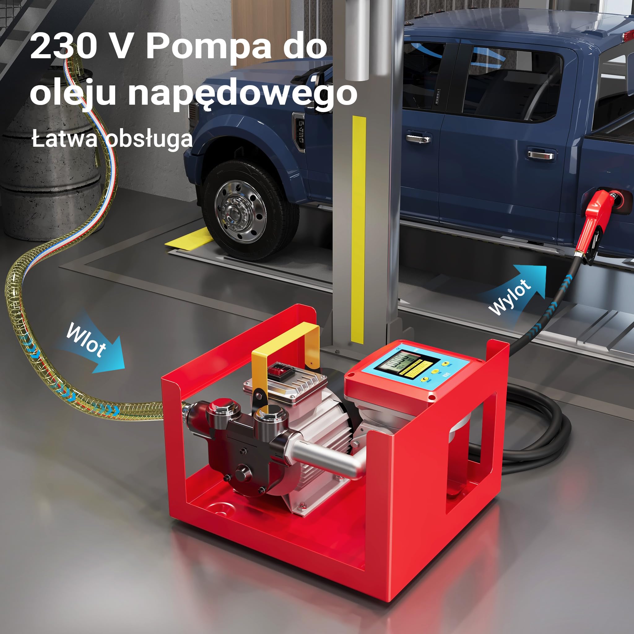 Wiltec Pompa do oleju napędowego i opałowego 550 W 60 l/min, samozasysająca z wbudowanym licznikiem cyfrowym, wężami i pistoletem