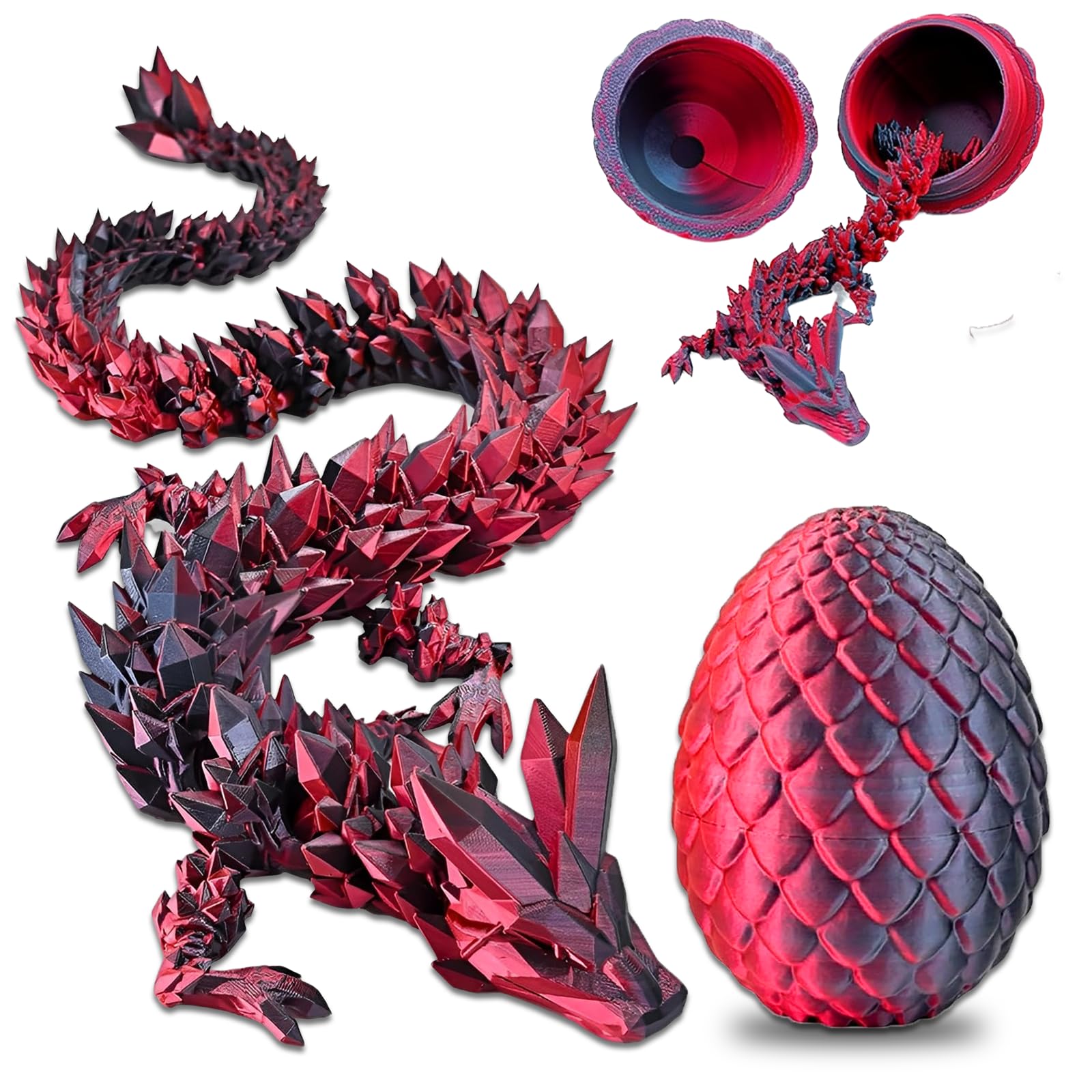 3D-gedrucktes Drachenei Mit Beweglichem Drachen – 22 Cm, Aus PLA, Leuchteffekt, Als Deko