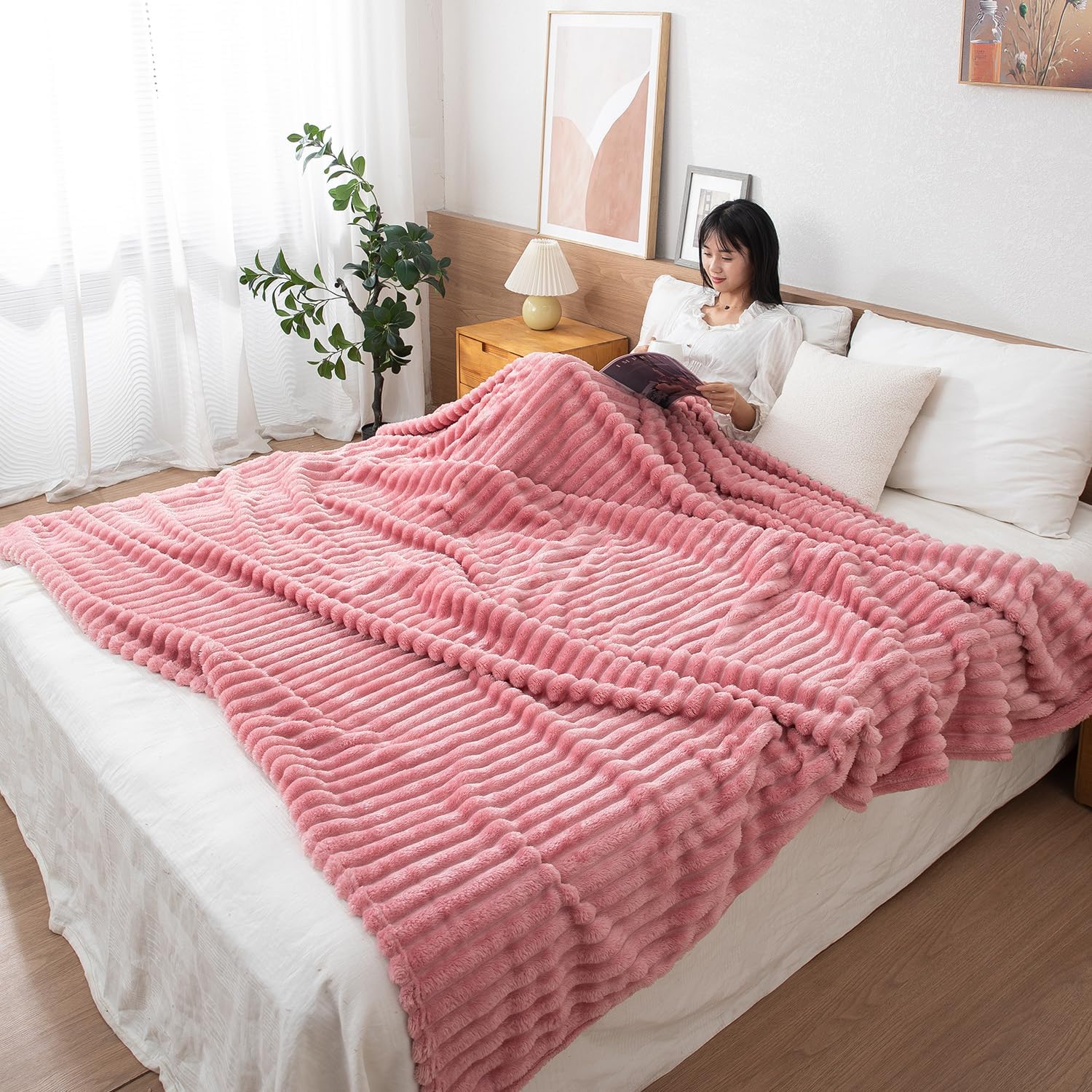 HOKIPO Fleece AC Blanket Double Bed Queen, 200x230 cm / 6.5x7.5 feet, Pink (NEW-AR-4917-PNK)-image-42