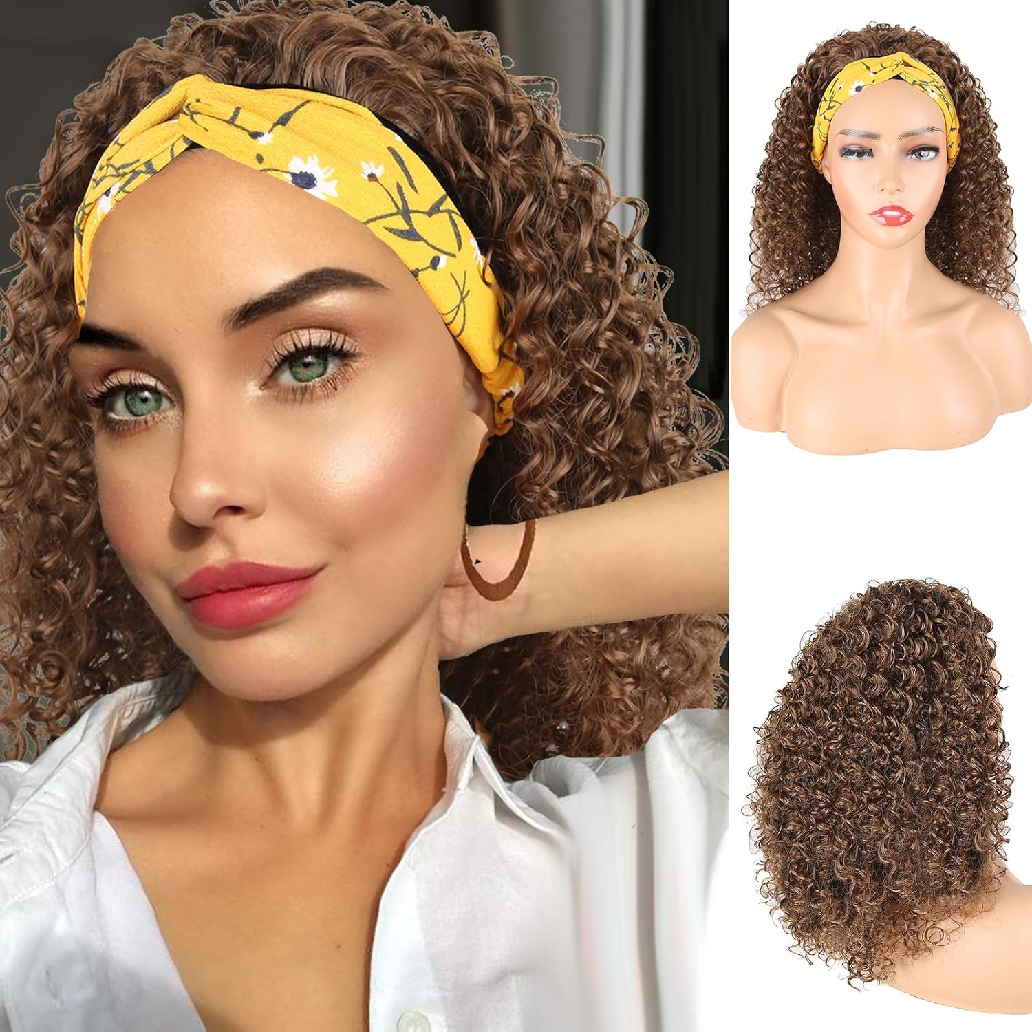 Aisaide Afro Kinky Curly Wig Headband Wigs for Black Women