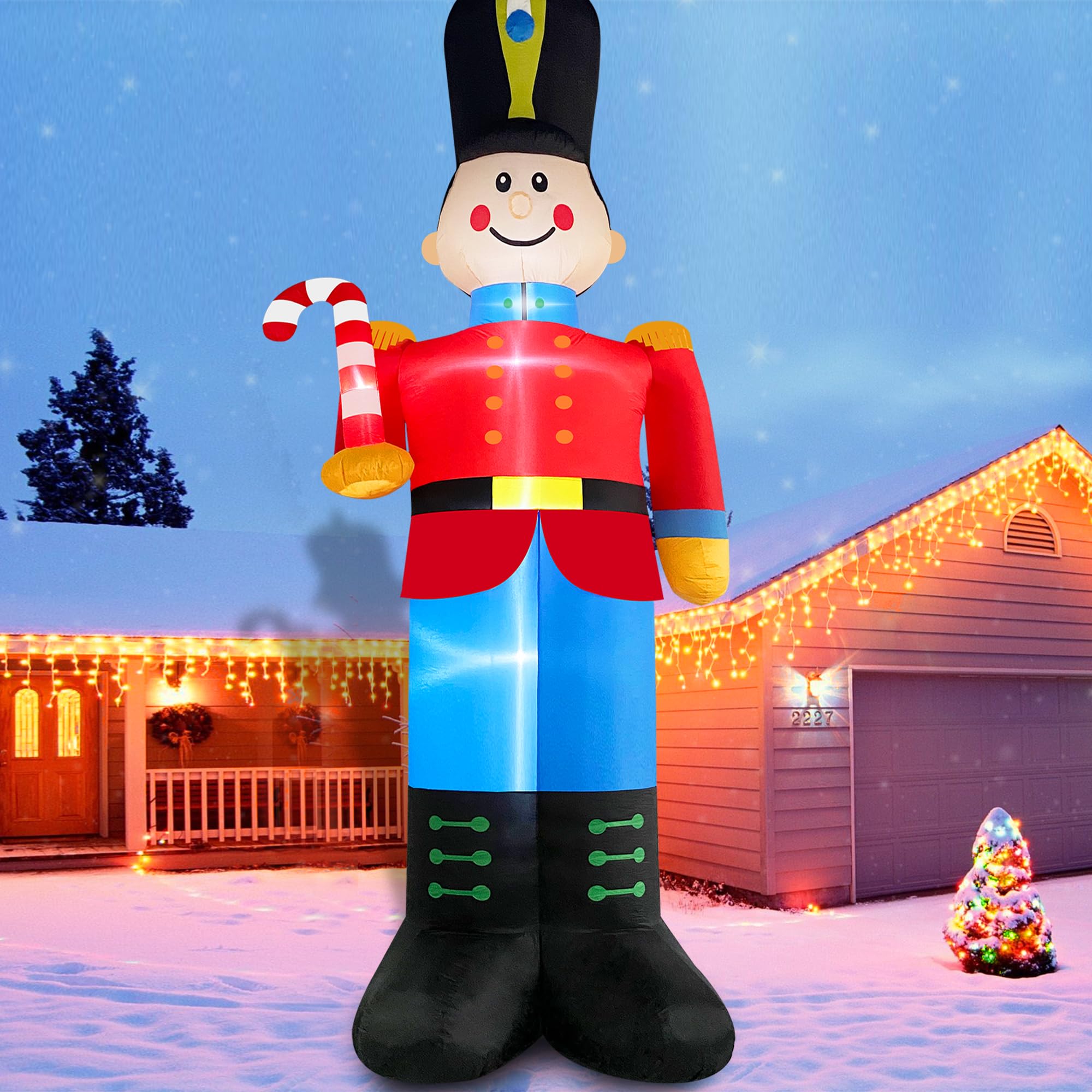 3,6M Aufblasbarer Nussknacker Soldat mit Zuckerstange Weihnachts Dekoration | Eingebaute LED-Lichter, Aufblasbar Weihnachtsdeko Outdoor, Langlebig, Witterungsbeständig für Feiertage, Party, Rasen, Garten