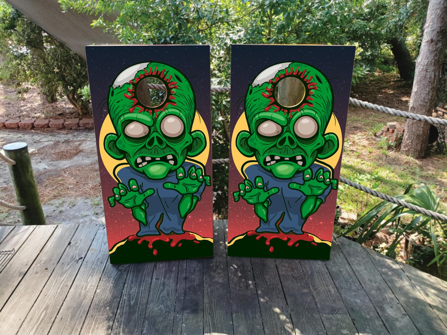 Pair of Waterproof Cornhole Board Wraps- Decals ONLY- Zombie Apocolypse - Laminated - Easy to Apply