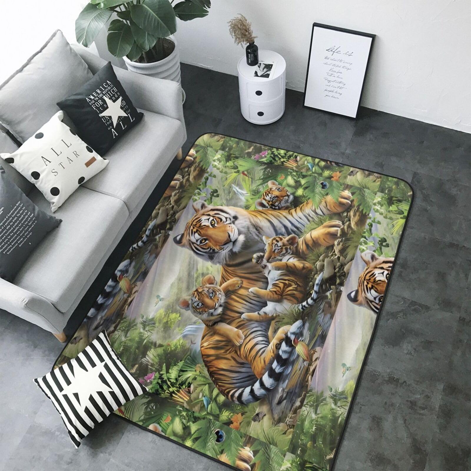 Dżungla Tygrysy Cub Gryzak Antypoślizgowa Chłonna Mata Podłogowa 203 x 148 cm, Do Dekoracji Domu Parapetówka Nowy Dom Prezent