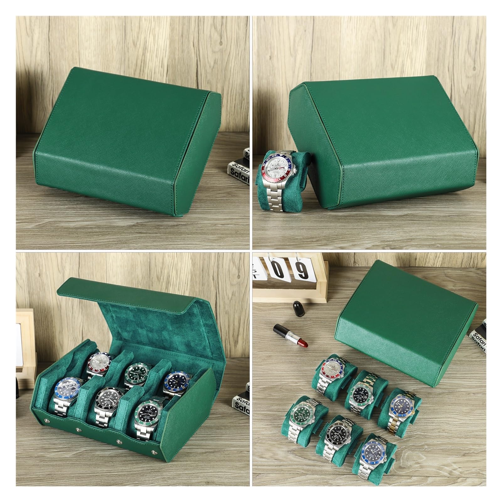 1 rotolo di orologio esagonale verde, organizer for orologi portatile con 2/3/4/6/8 slot