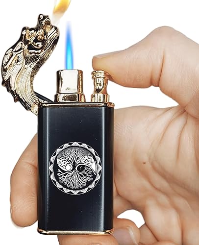 Miniatura 10 de Encendedor de dragón con doble llama recargable de chorro de butano, soplete de gas a prueba de viento (butano no incluido) (estilo 9 - Bitcoin)