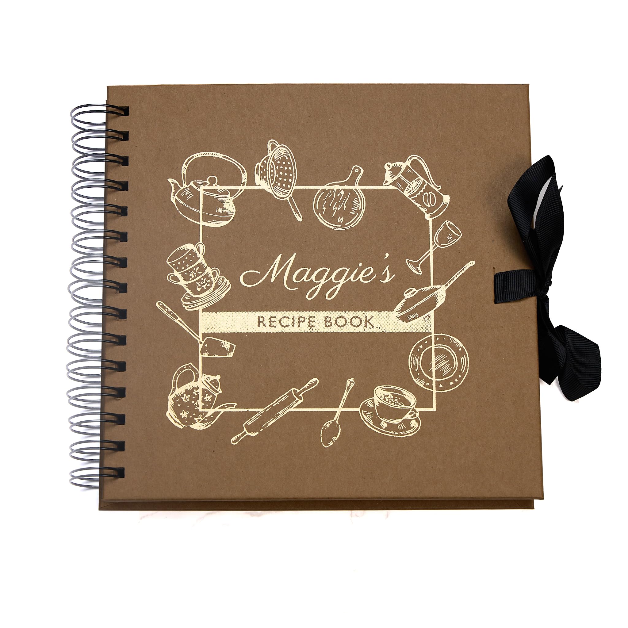 ukgiftstoreonline Personalised Brown Recipe Book, 40 Sheets, 8"x8", Gold Print