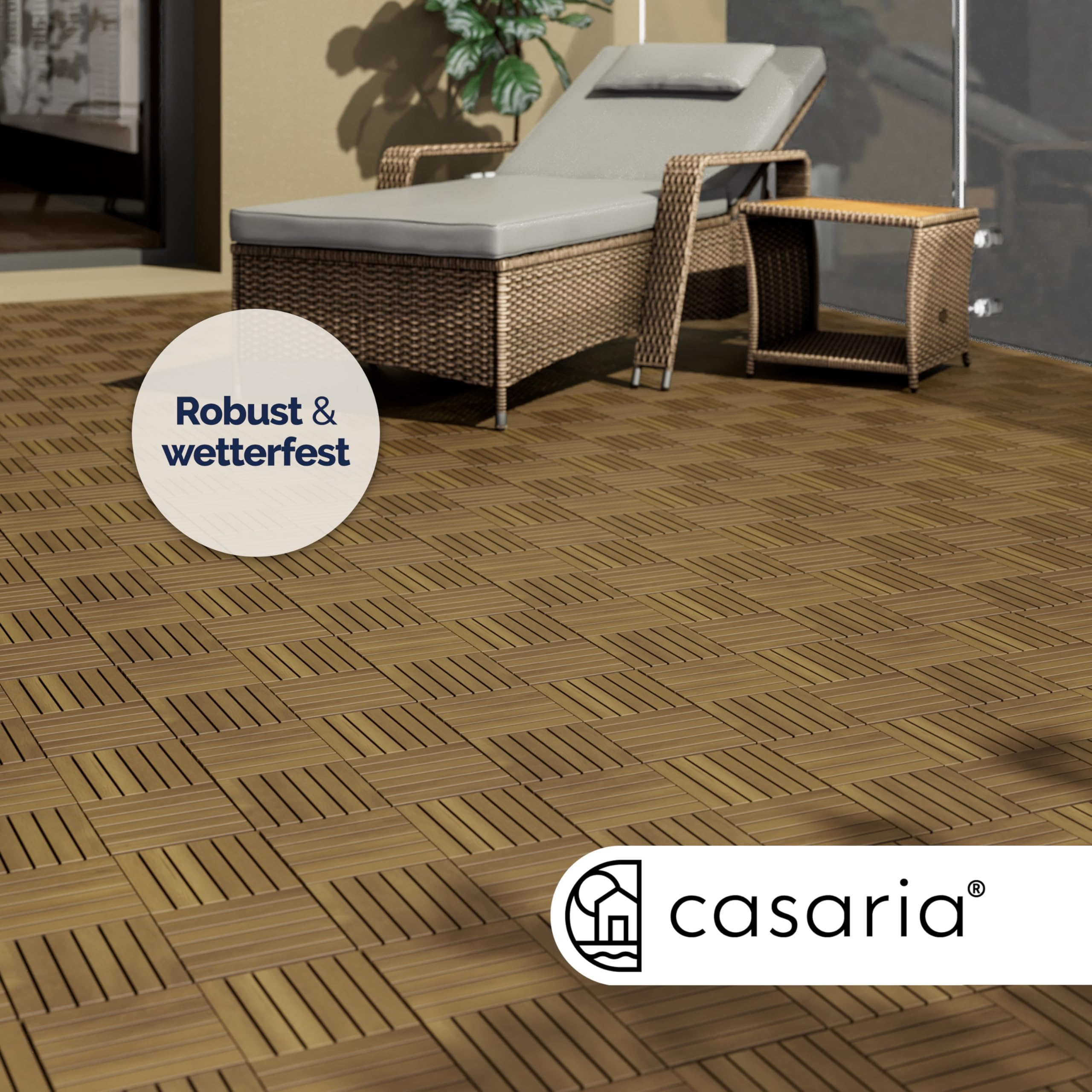 Casaria Piastrelle Legno Acacia 33pz Certificato FSC® Mattonelle 3m² ad Incastro 30x30cm Esterno Mosaico Quattro