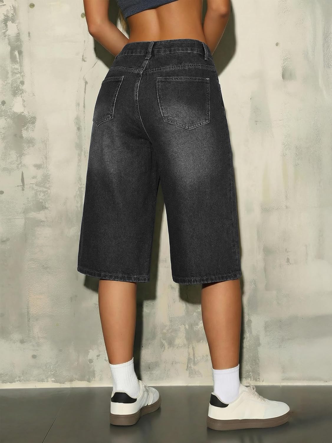 EMMIOL Womens Long Jorts Baggy Y2K Mid High Waisted Retro Jean Shorts Trendy Streetwear Wide Leg Denim Bermudas - Image 3