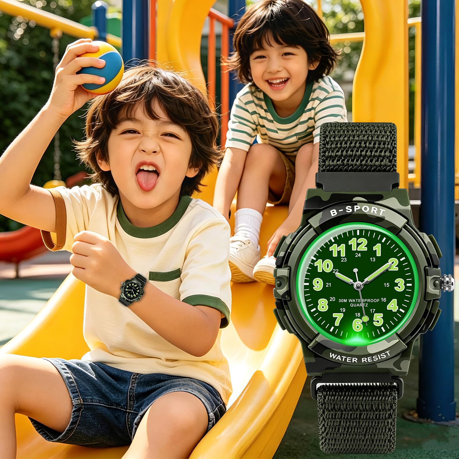 Juboos Reloj para niños con 2 correas de tela elástica y luz LED