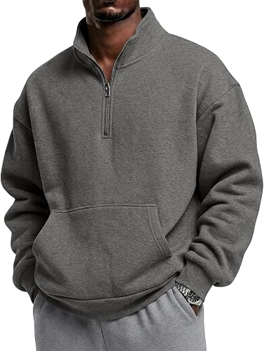 Mens Quarter Zip Sweater Stand Collar Sports Fleece Sweatshirts