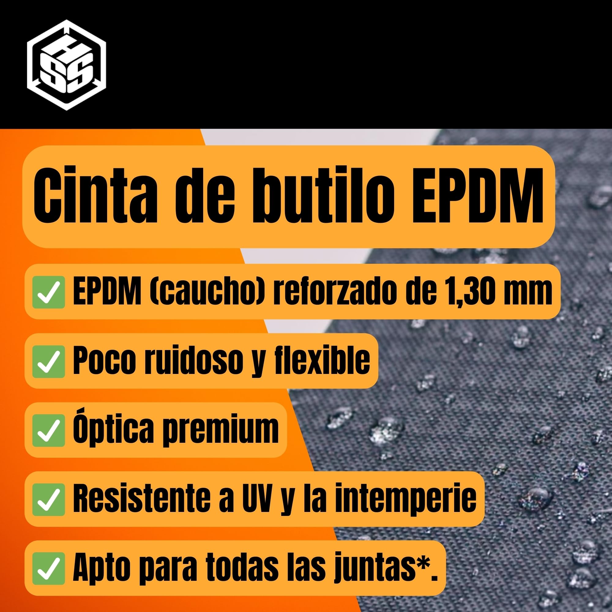 HSS Cinta de Butilo EPDM reforzada con tejido (10cm x 5m), cinta impermeable, cinta de sellado de alta calidad, cinta de butilo, resistente al envejecimiento, a la corrosión y a los rayos UV