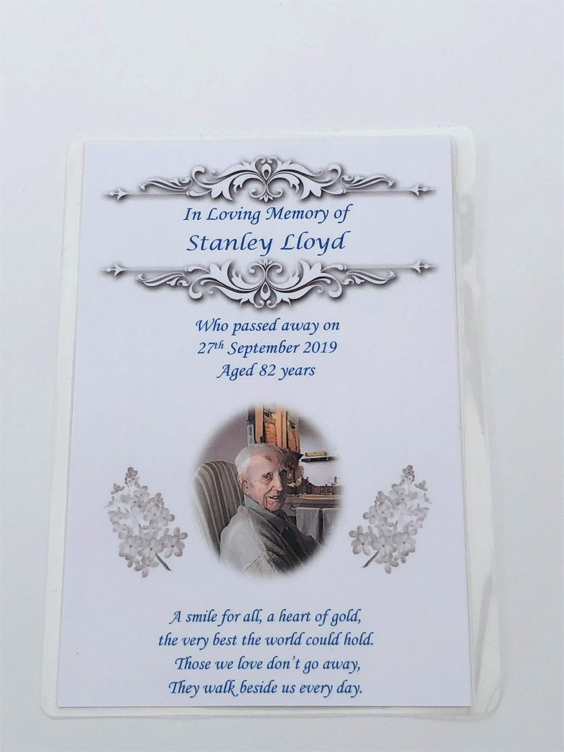 Personalised A6 Funeral, Memorial, Remembrance, Keepsake Laminated cards M3 (50)