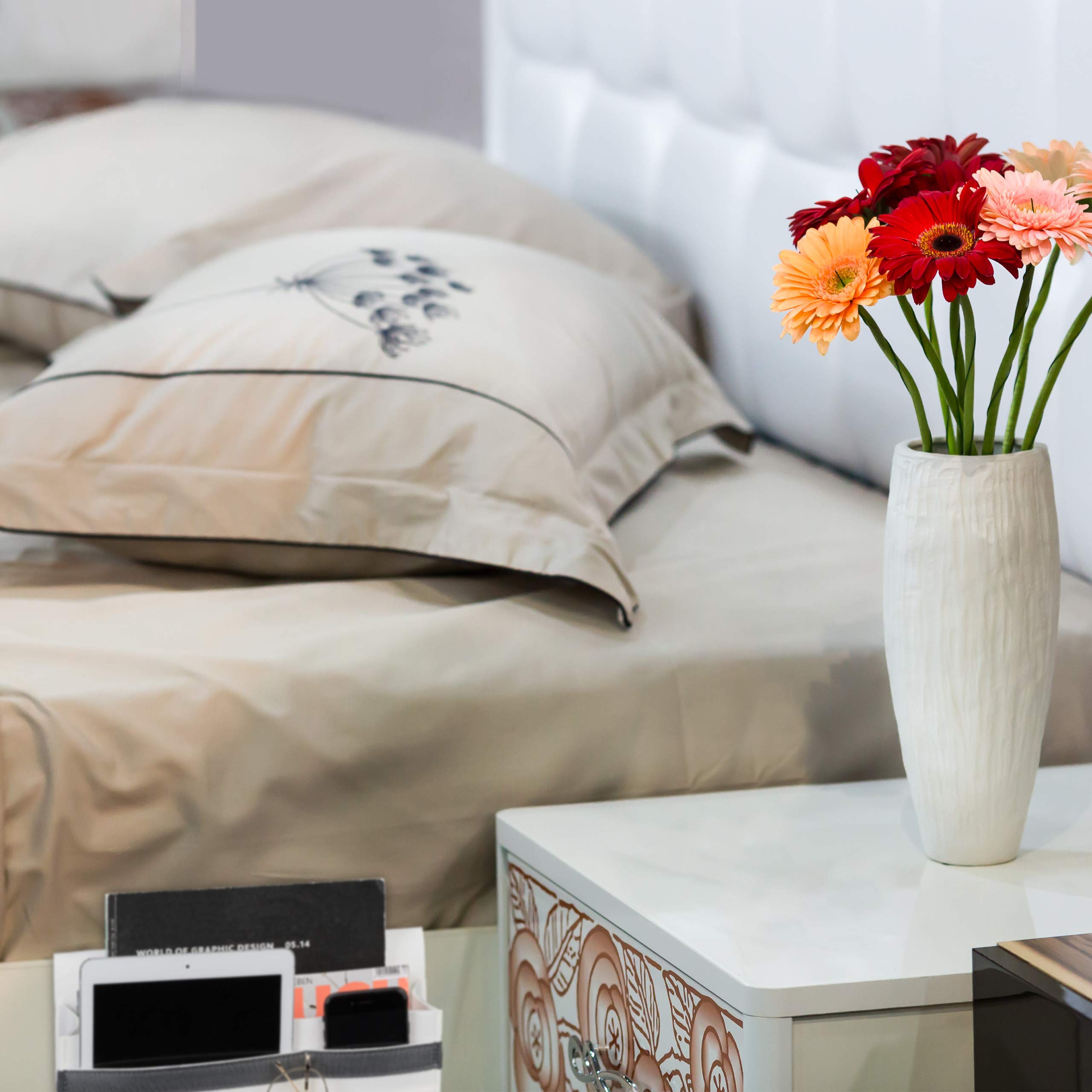 Relaxdays elaxdays Torba na łóżko, do zawieszenia, 6 przegródek, 4 zapięcia na rzepy, filcowa, organizer na łóżko, wys. x szer. x gł.: 27 x 31,5 x 11,5 cm, jasnoszara, 27 x 31,5 x 11,5 cm