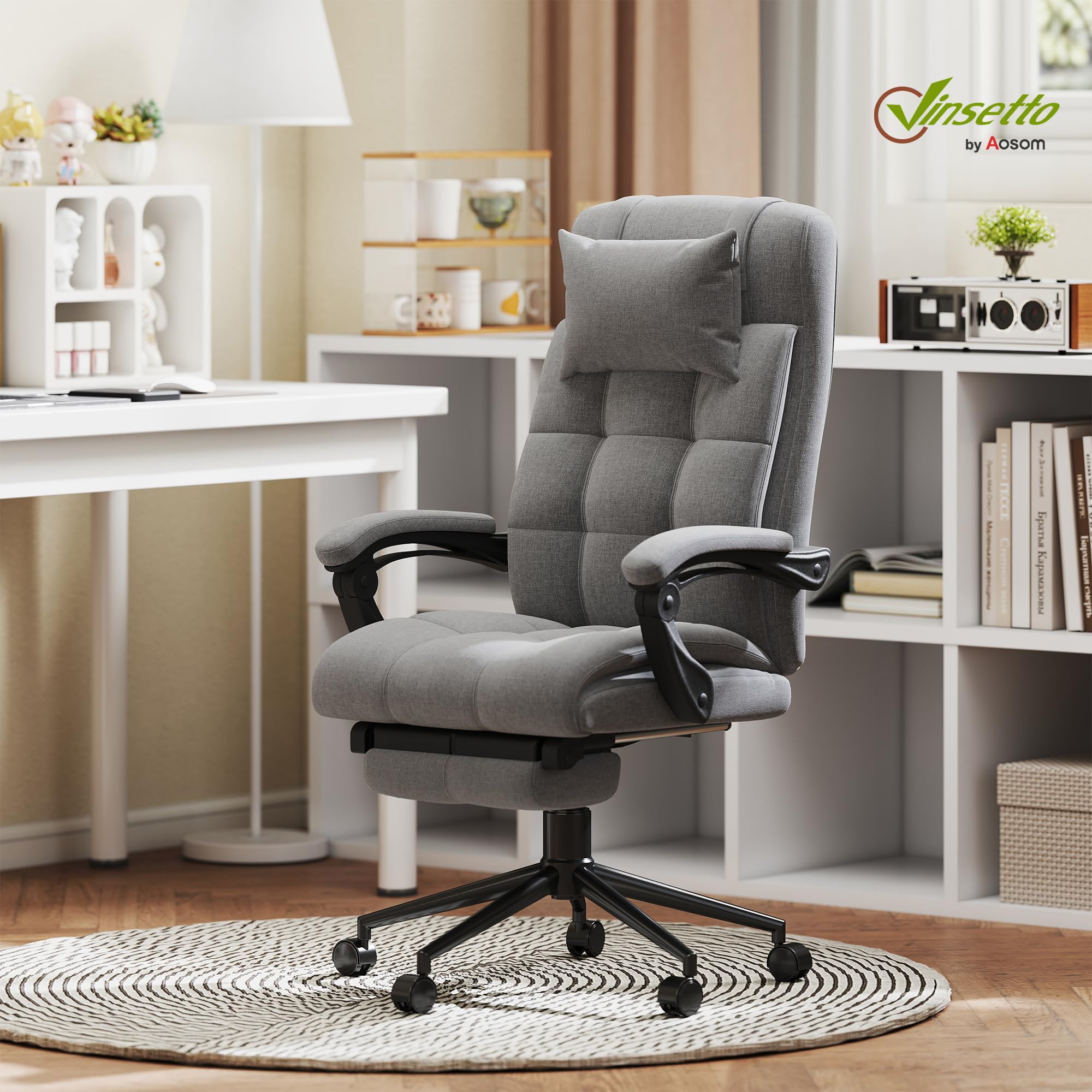 Vinsetto Fauteuil de Bureau Ergonomique avec Massage Chauffant Gris