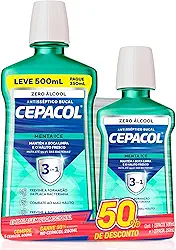 Cepacol - Kit Enxaguante Bucal Menta Ice - Sem Álcool, Refrescante e Antisséptico - Proteção Prolongada - 500ml + 250ml