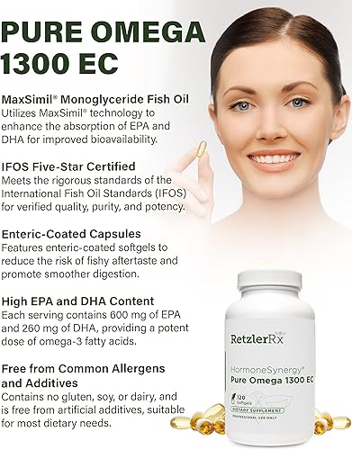 Miniatura 4 de HormoneSynergy Omega 1300 EC - Cápsulas blandas de aceite de pescado - Suplemento Omega 3 de alta resistencia con absorción mejorada - Verificación