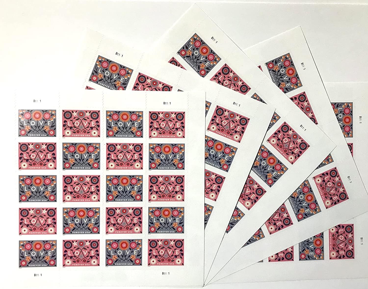 100 Love Postage Stamps*** (5 books of 20) Forever Mailing Hearts & Flowers for Cards