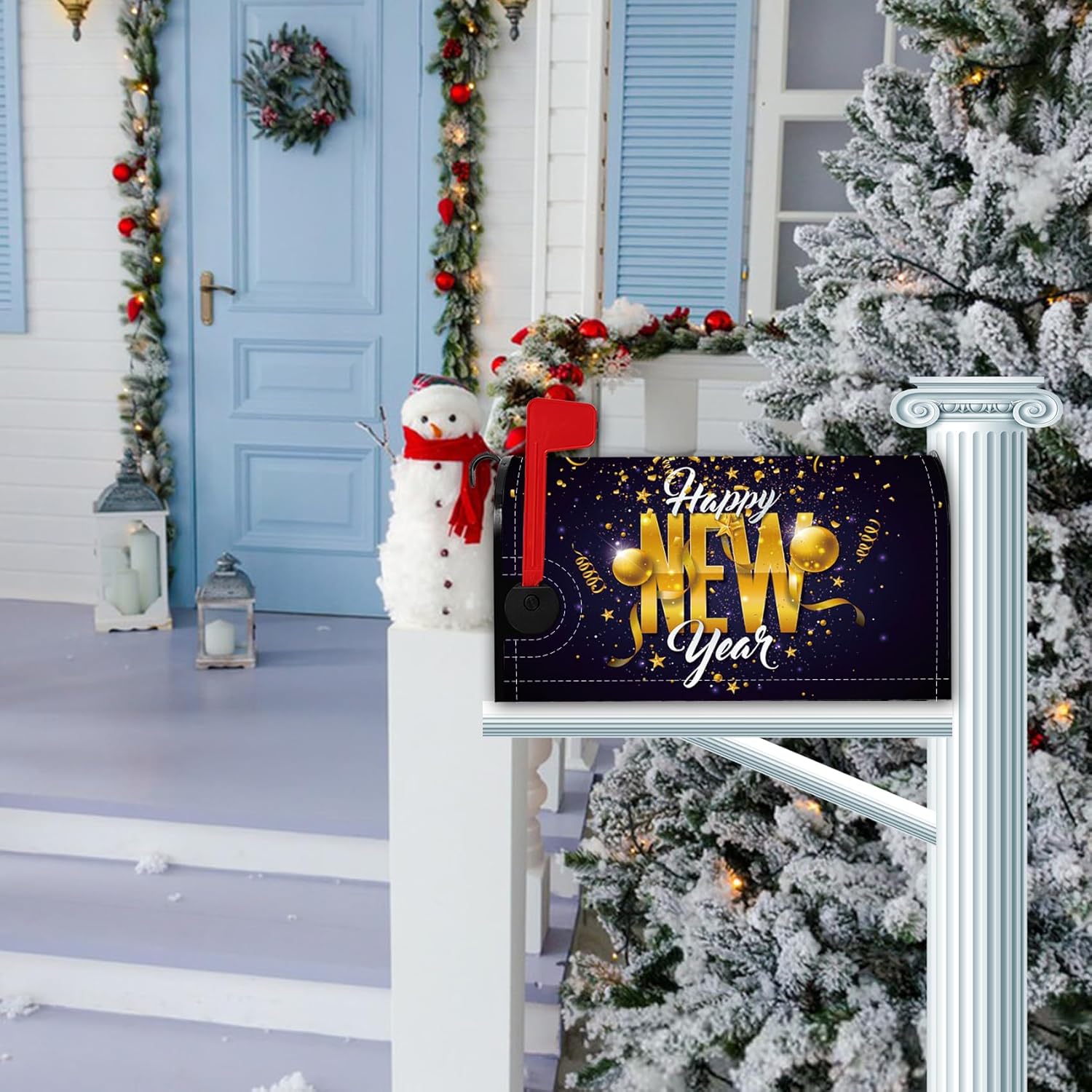 Baocicco Happy New Year Magnetic Mailbox Cover Celebrate Festival New Year Eve Merry Christmas Welcome Waterproof Mail Wraps Letter Box Covers for Outside Garden Yard Outdoor Standard Size 21x18 Inch
