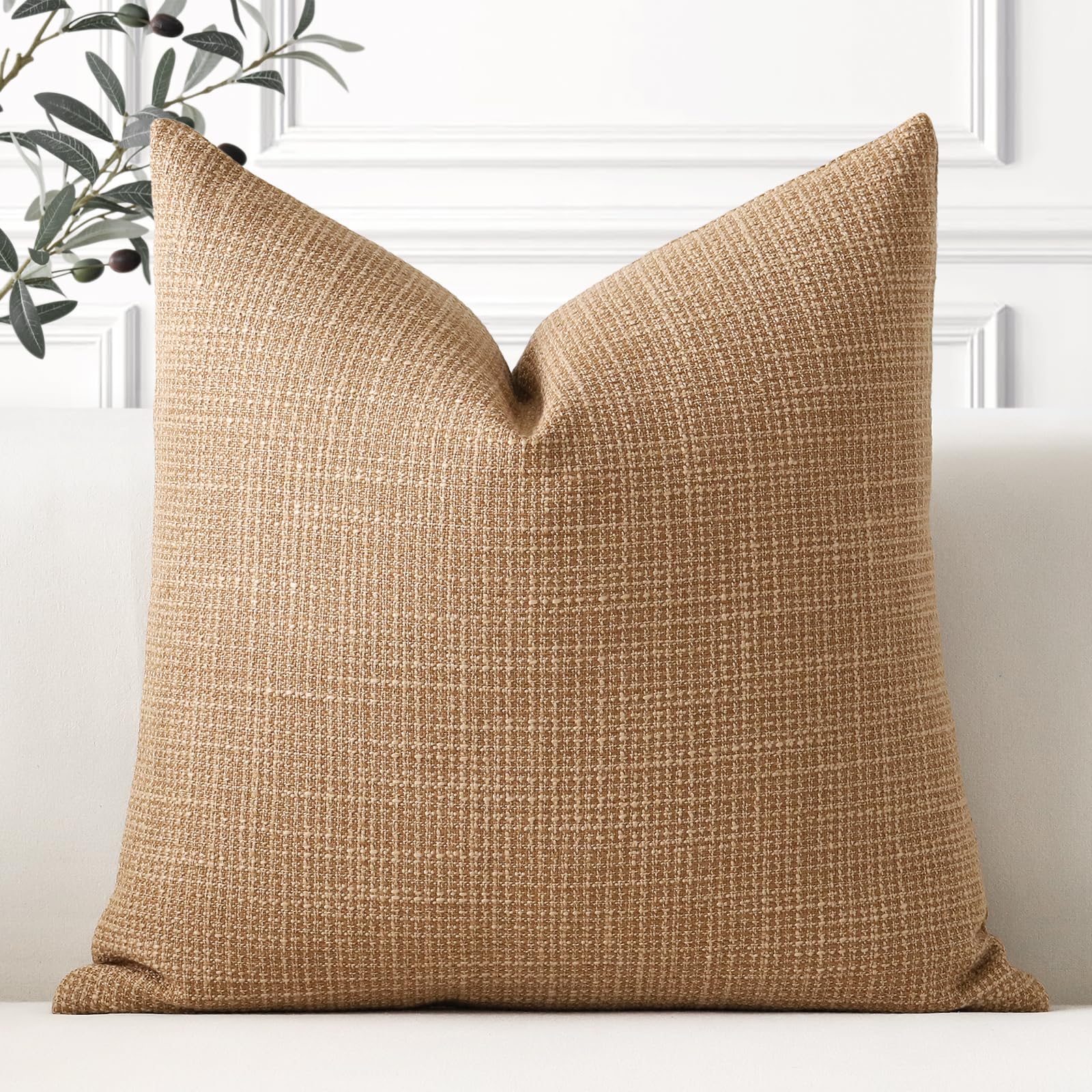 Artscope Linen Cushion Covers Set of 1 Decorative Square Pillowcase Pillow Cover 22x22 Inch for Home Decor Sofa Bedroom Car 55x55cm Light Brown โ image 1