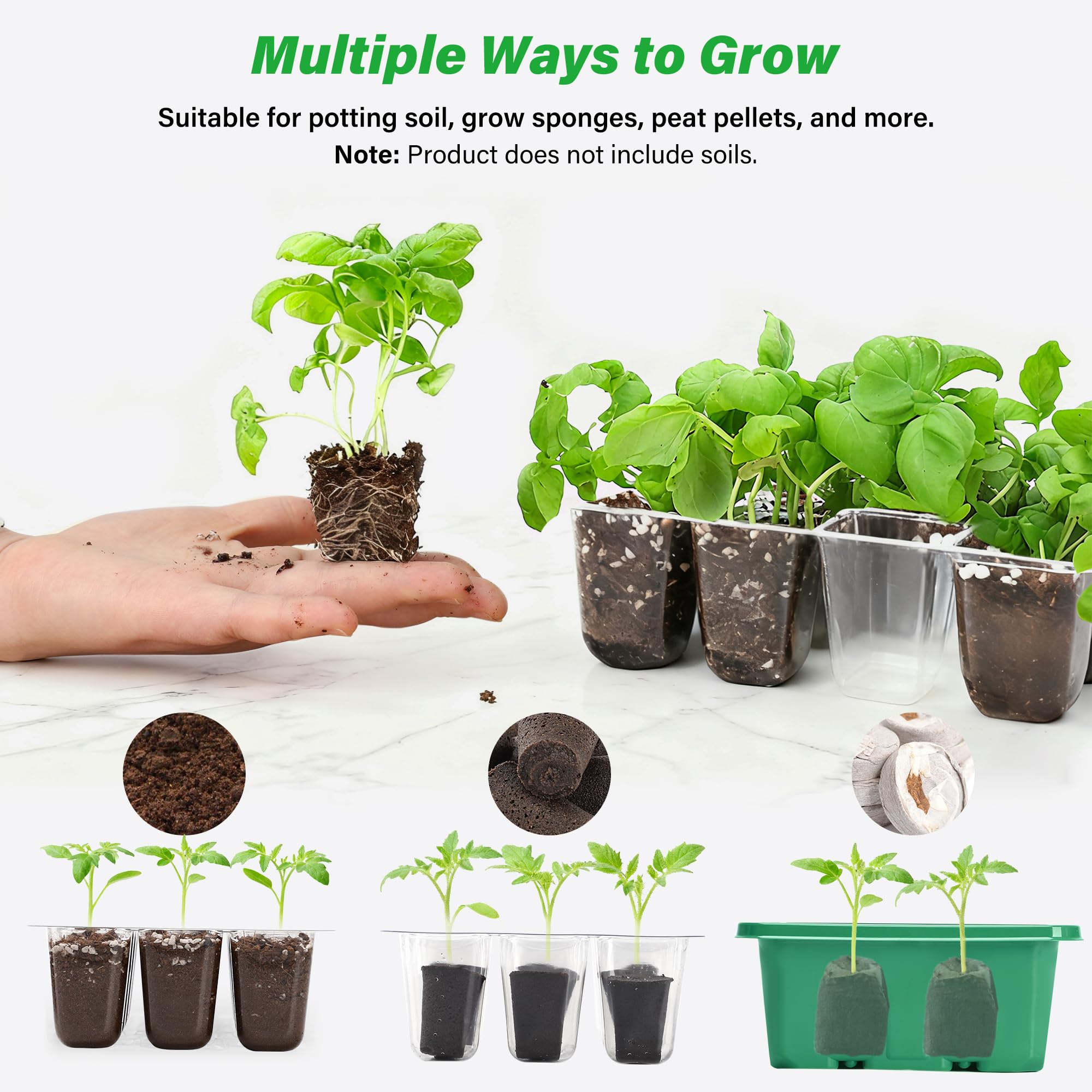 Bonviee 5-Pack Seed Starter Trays, Seed Starter Kit with Adjustable Humidity Dome and Base Indoor Greenhouse Mini Propagator for Seeds Growing Starting (12 Cells Per Tray, Green)