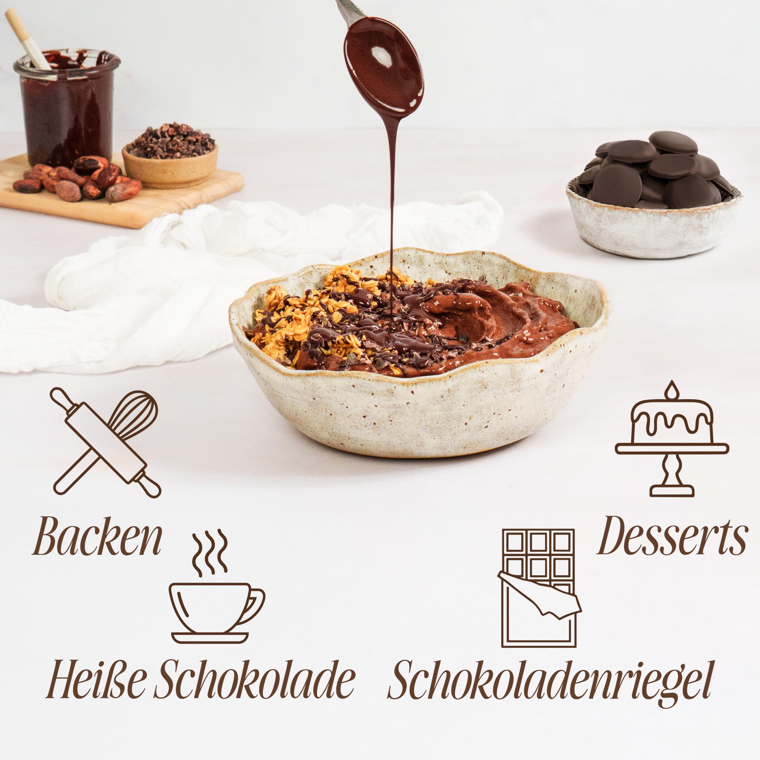 Sevenhills Wholefoods Kakaomasse Bio 500g Kakaopaste, Likör, Waffeln | für heiße Schokolade und Backen, ungesüßt, Knöpfe, Tropfen
