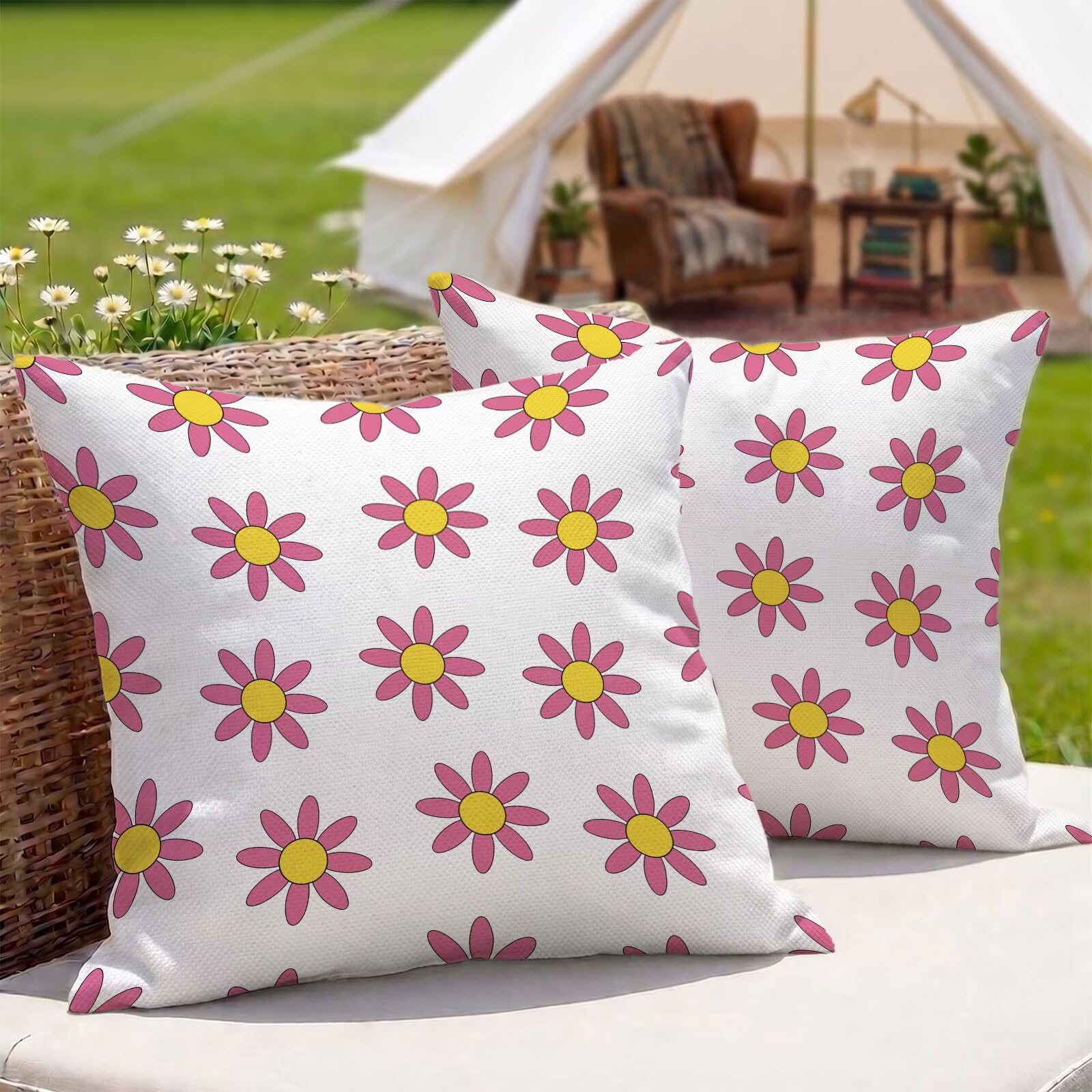 Housses de coussin 40x40 cm extérieur imperméables rose fleur jardin terrasses
