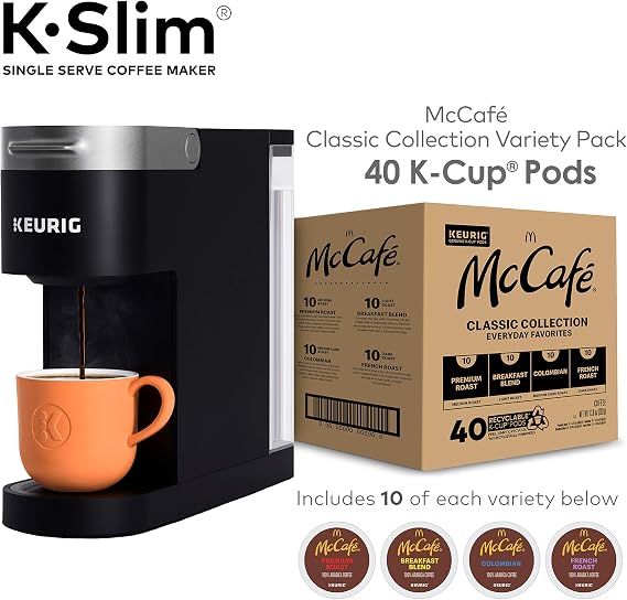 Keurig K-Slim Single Serve Coffee Maker with McCafe Classic Collection Variety Pack, 40 Count K-Cup Pods