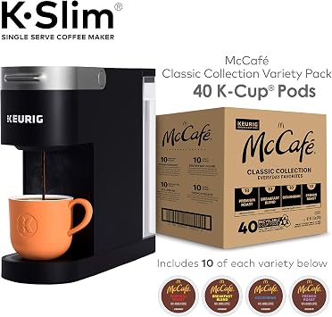 Keurig K-Slim Single Serve Coffee Maker with McCafe Classic Collection Variety Pack, 40 Count K-Cup Pods