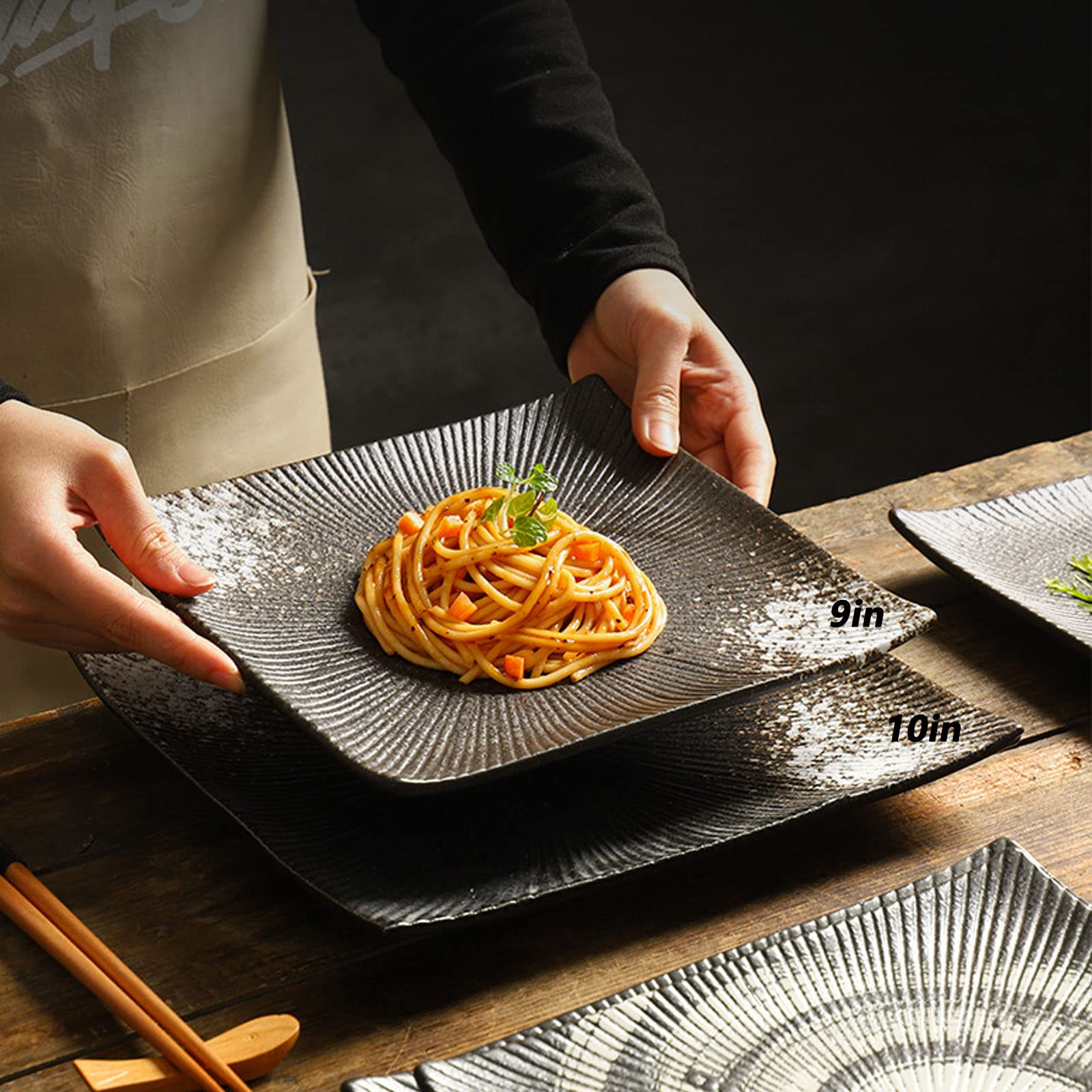Platos Rectangulares De Cerámica, Combinación Creativa De Colores, Esmalte Suave Y Fácil De Limpiar, Adecuados para El Hogar, Hotel, Restaurante,Negro,9in