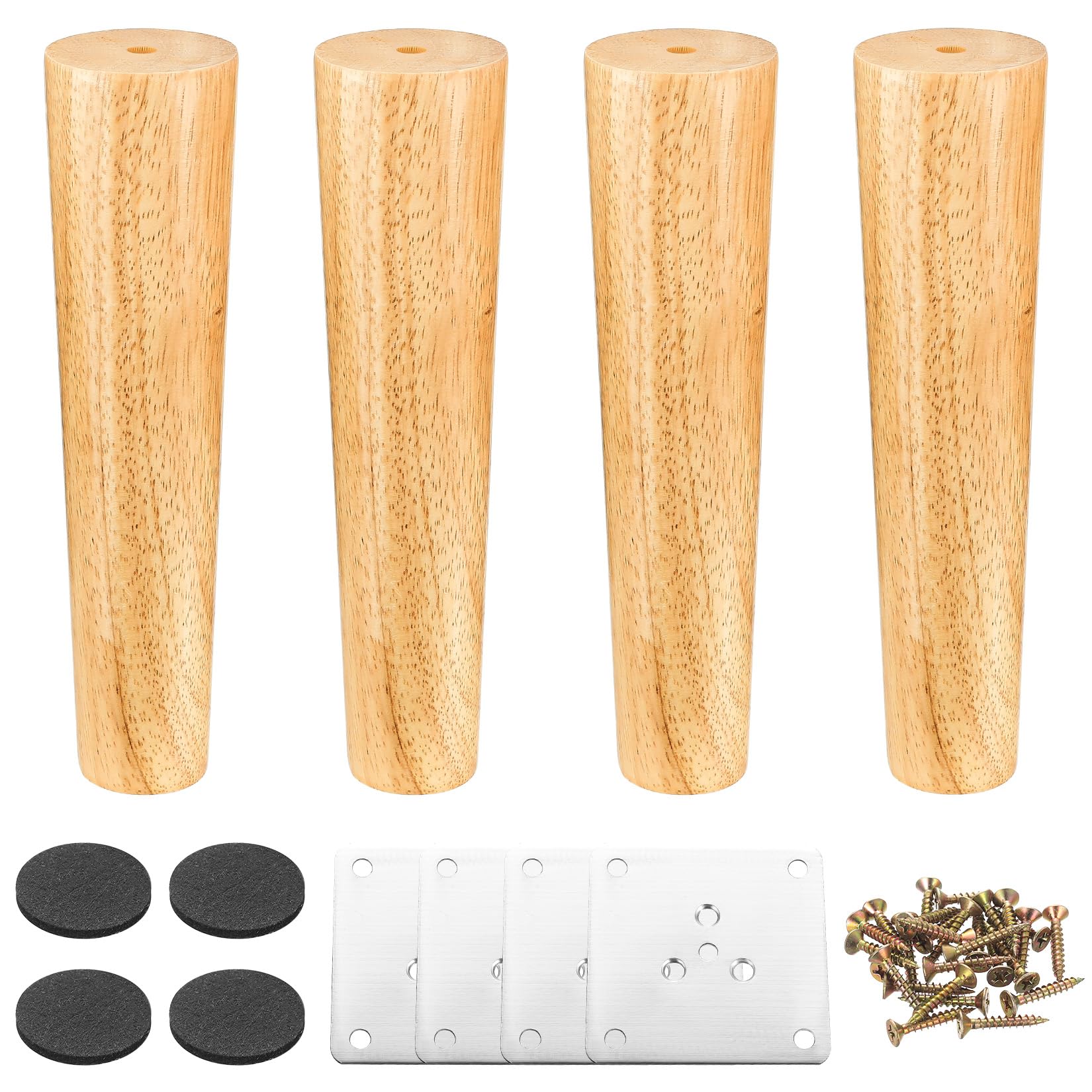 4 PiezasPatas para Muebles de Madera, 20 cm Patas Muebles Sofás, Patas de Mesa de Madera Cónicas para Mueble Mesa Gabinete Cama Mesitas Sillas Armarios Cónicas, con Accesorios
