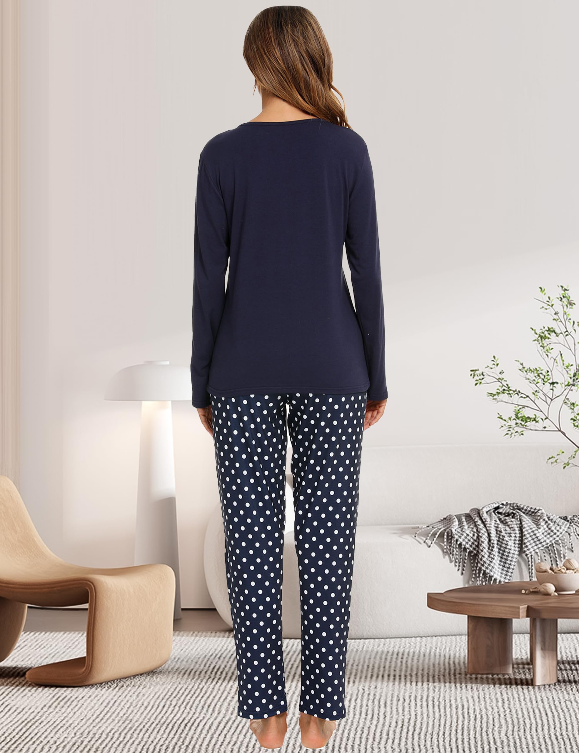 Les-Theresa Pigiama da Donna, Pigiama Lungo, da Donna, Comodo e alla Moda, con Motivo a Gatto, con Stampa a Maniche Lunghe, Pigiameria e Pantaloni Lunghi Femminili