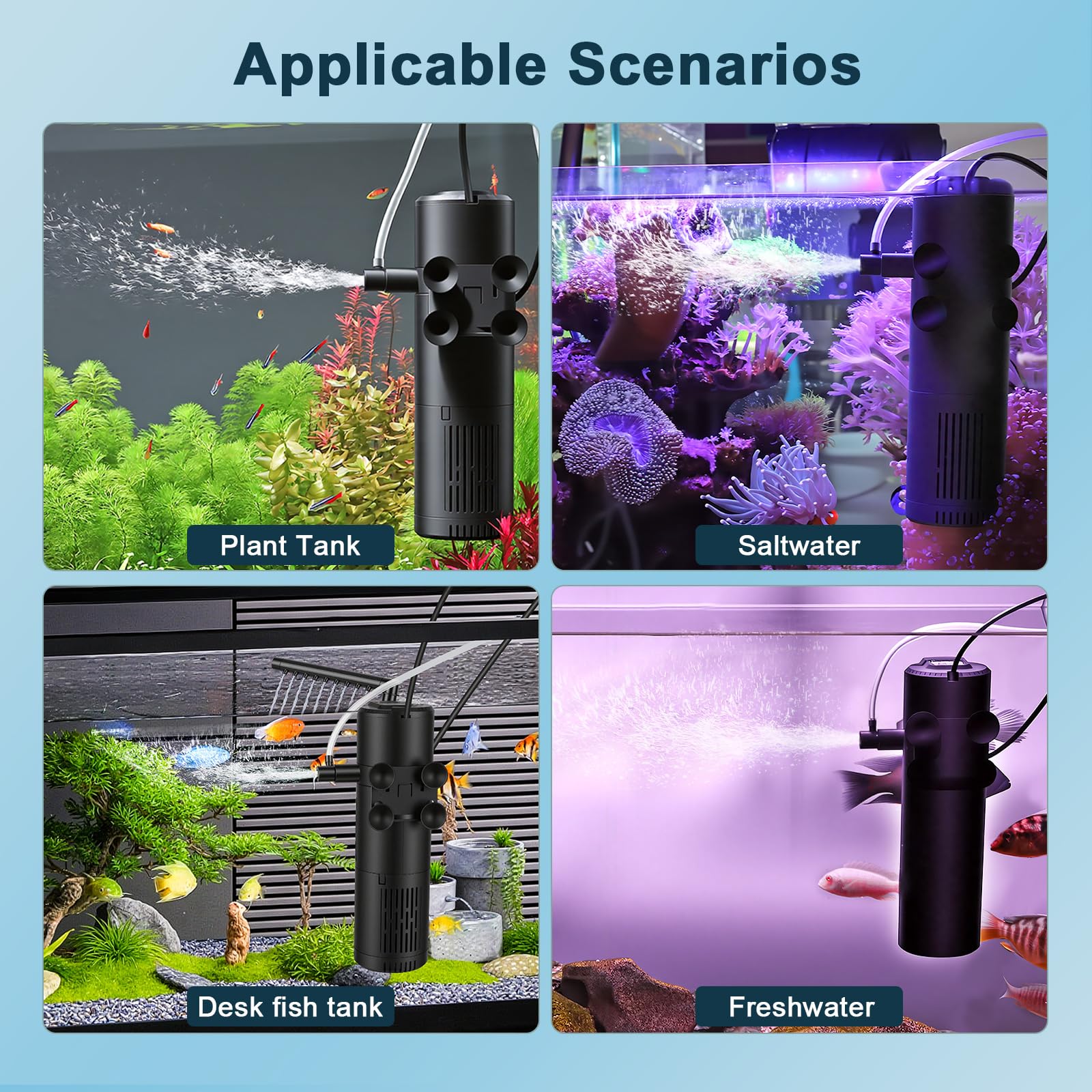 hygger Aquarium U-V Filter with Filter Sponge, U-V Light & Timer, Submersible Pump Filter for Green Water Clean, Internal Filter with Aeration & Rainfall for Fish Tank - image 8