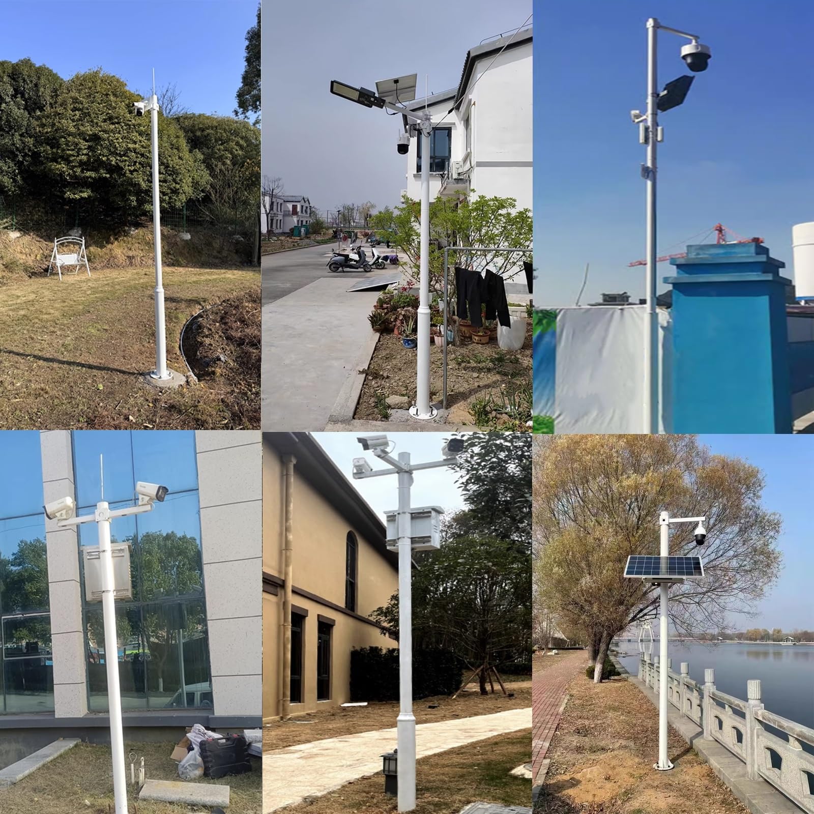 Genérico Poste Universal para cámara de Seguridad Exterior con pararrayos, Soporte de Poste CCTV Duradero de 300 cm para vigilancia, Soporte de cámara Ideal para protección de Patios y pasillos.