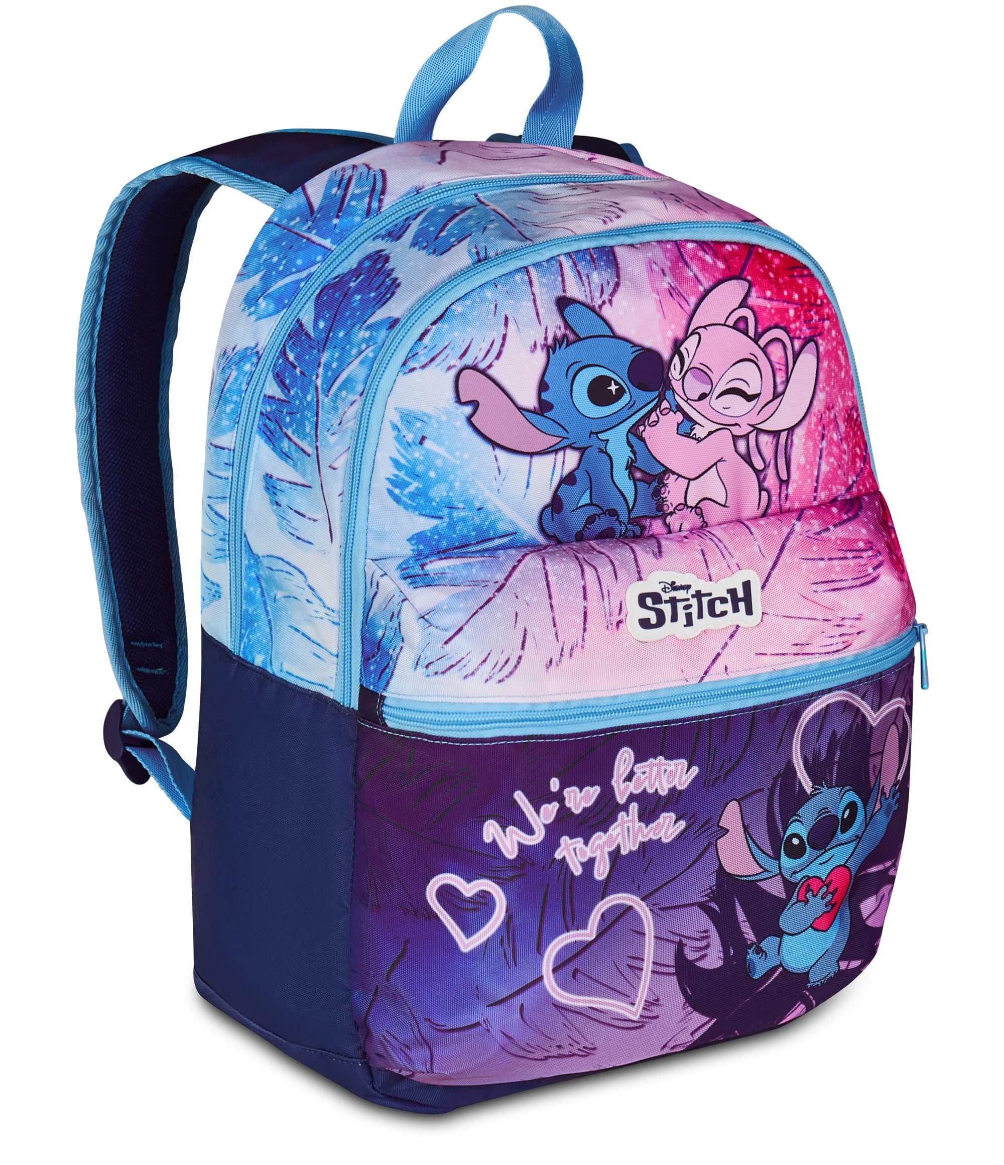 Seven Zaino Lilo & Stitch Doppio Scomparto, Blu, Tasca Frontale con Zip e Tasca per Borraccia, Bambina, Scuola Elementare