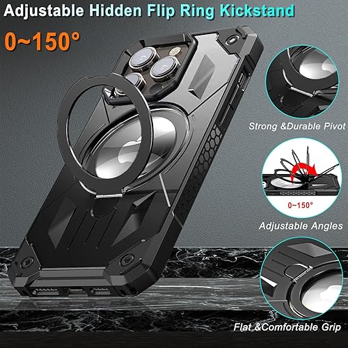 Miniatura 4 de WATEFULL Funda MagSafe compatible con iPhone 15 Pro, anillo magnético plegable invisible, a prueba de golpes, funda protectora brillante de doble