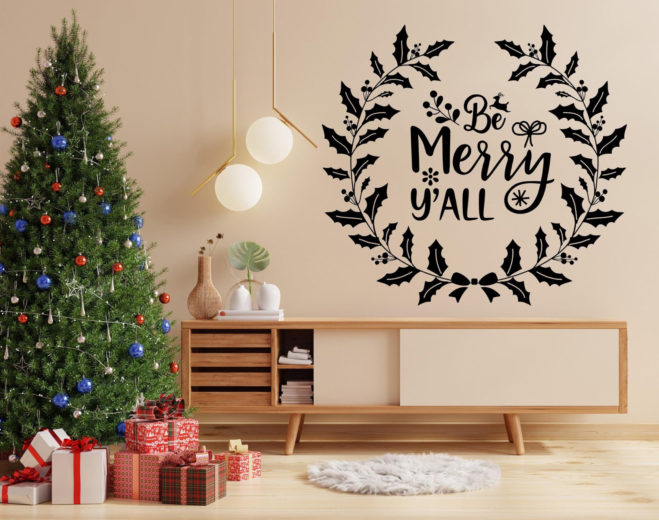 Uroczy świąteczny cytat naklejka winylowa - "Be Merry Y'all" tekst kalkomania znak 47 x 44 / bordowy