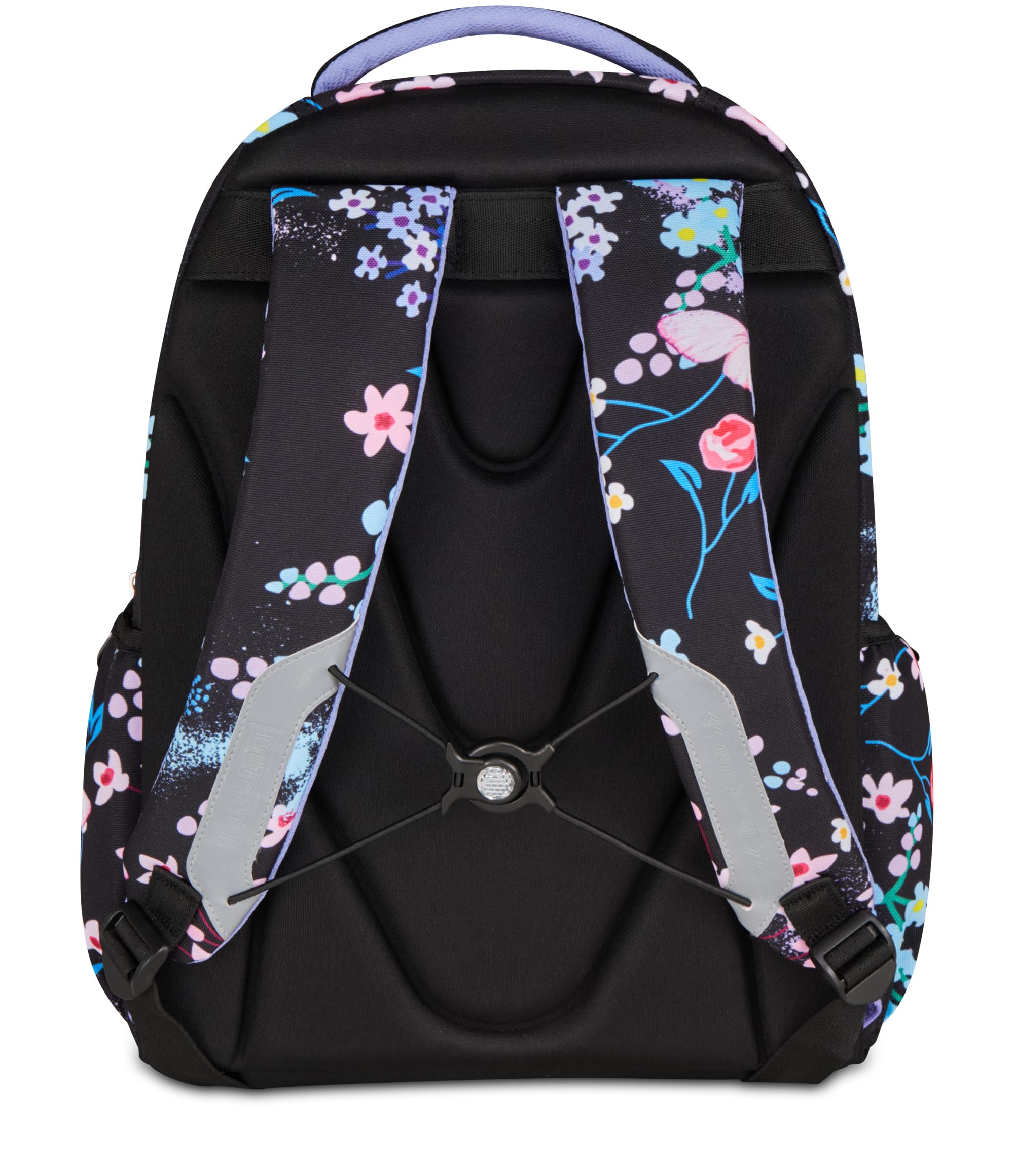Mitama Zaino Scuola Elementare M-Power TrendyFlowers, Triplo Scomparto, Ragazzi e Ragazze, Tasca Porta Borraccia, Schienale Imbottito, viola