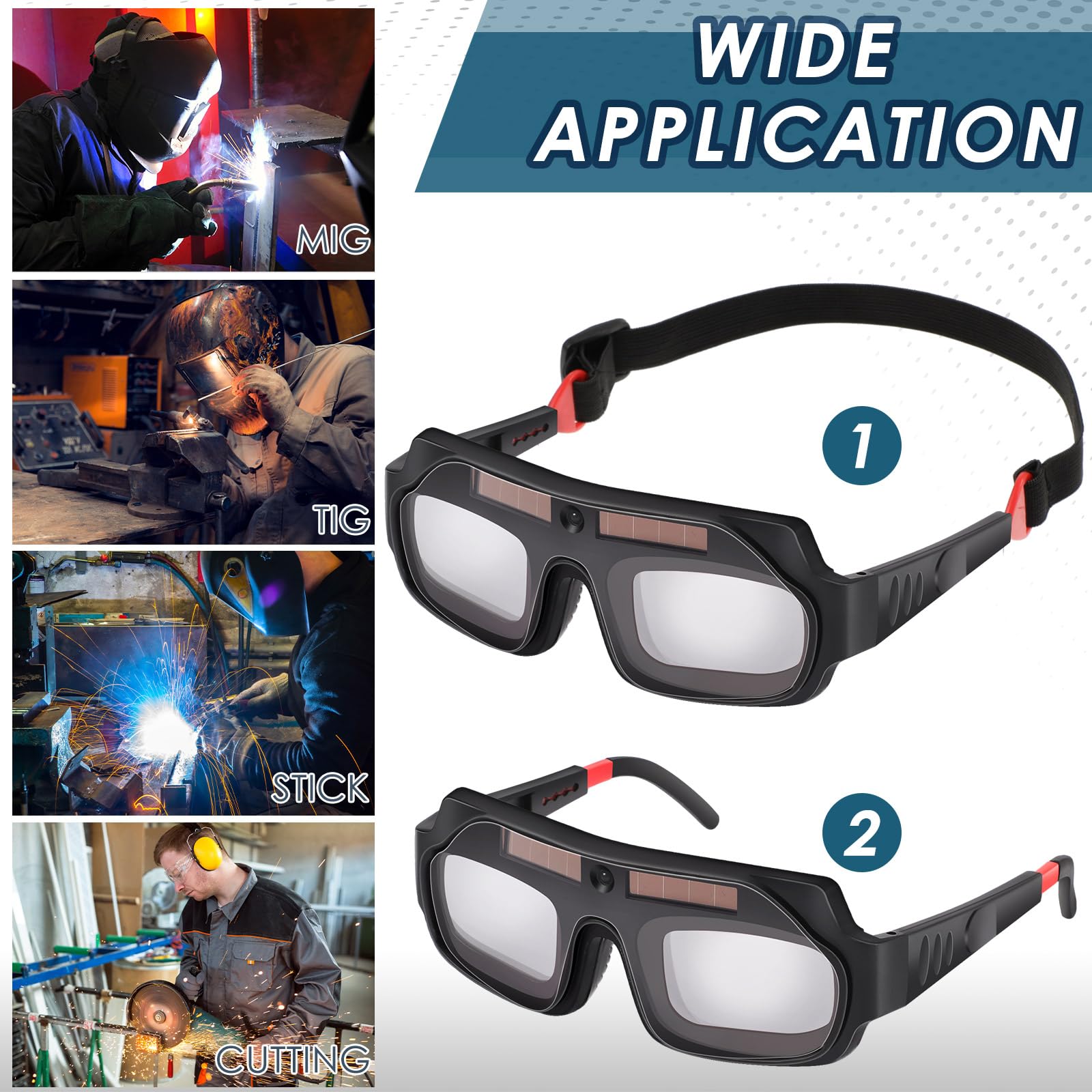 Tellegloww 1 juego de gafas de soldadura solar, gafas de soldadura con oscurecimiento automático, máscara de casco con lentes de repuesto (lentes de color real)