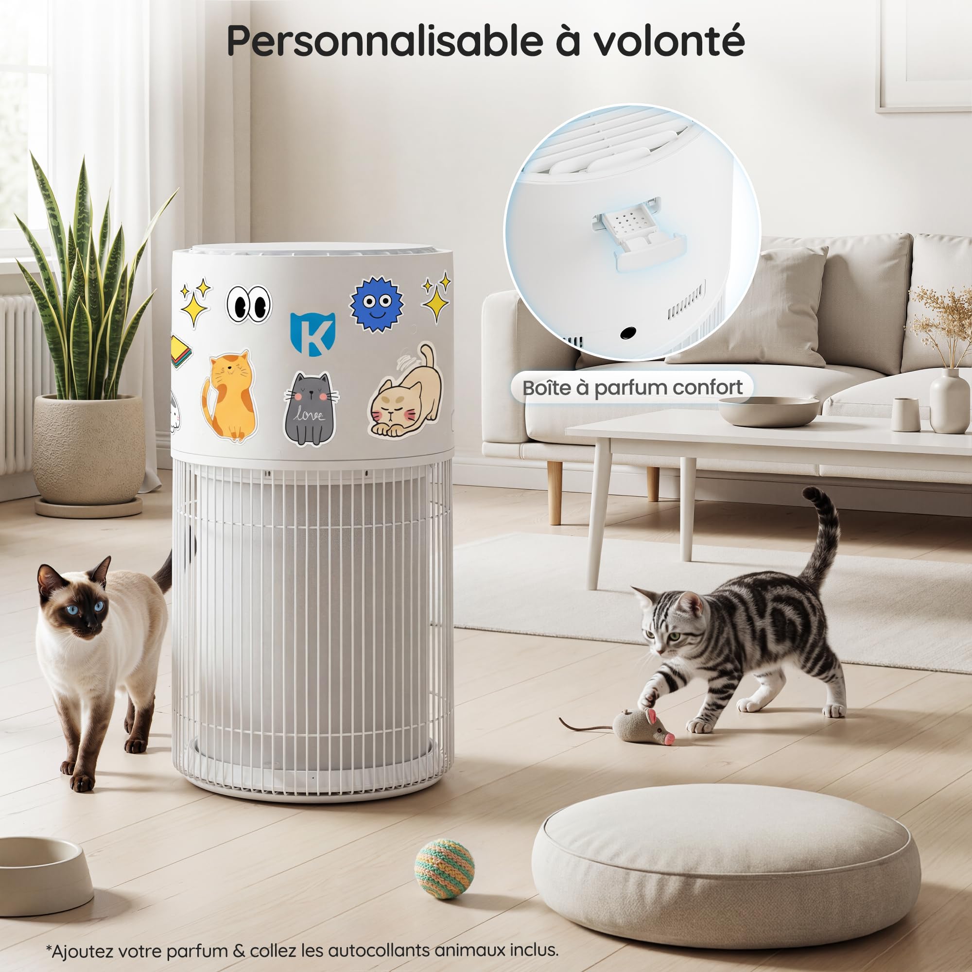 JUMMICO purificateur d'air pour animaux, air purifier intelligent avec filtre HEPA 4 étages, CADR 450 m³/h, filtre 99,97% allergènes comme poils d'animaux et particules fines, idéal pour animaux