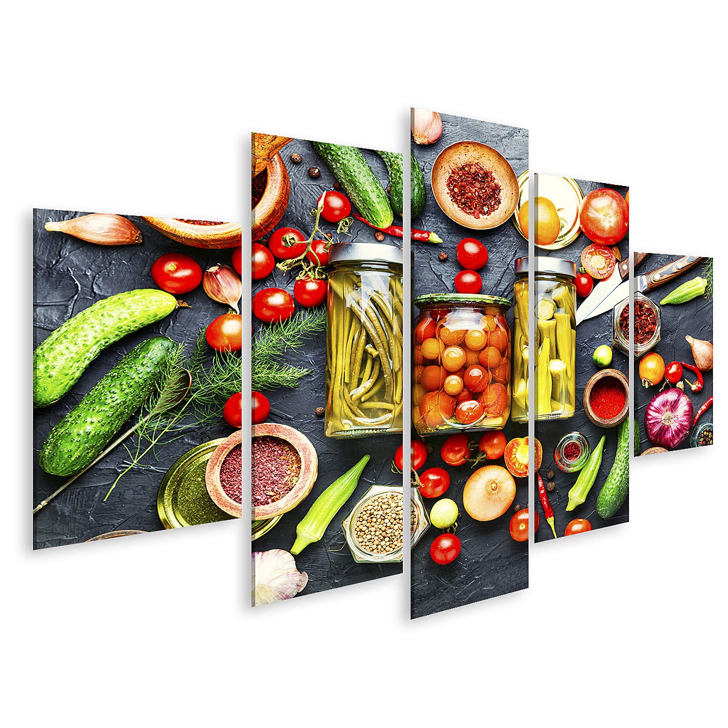islandburner Bild auf Leinwand Sortiment Eingelegtes Gemüse Konserven Gemüse Glas Gläser Verschiedene Konserven Bilder Wandbilder Poster GJMH-MFP
