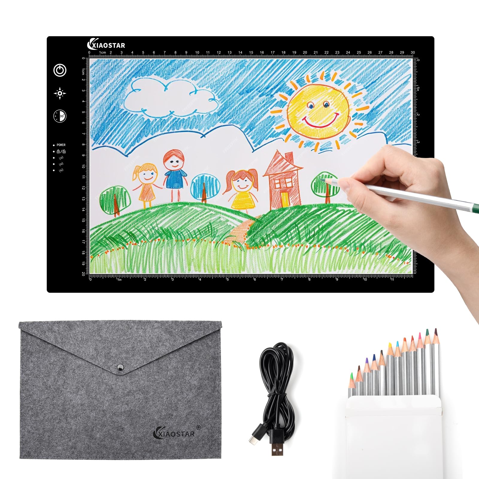 Mesa Luminosa LED A4, Trazado Inteligente Con Pantalla De Bloqueo Ajuste De Tiempo, Brillo Temperatura De Color Ajustables, Para Artistas, Dibujo Animado, Bocetos (A4-STK)