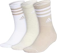 adidas Women's 3-Stripe Crew Socks 3-Pack: Cushioned Arch Compression, Sweat-Wicking Comfort for Gym & Daily Wear